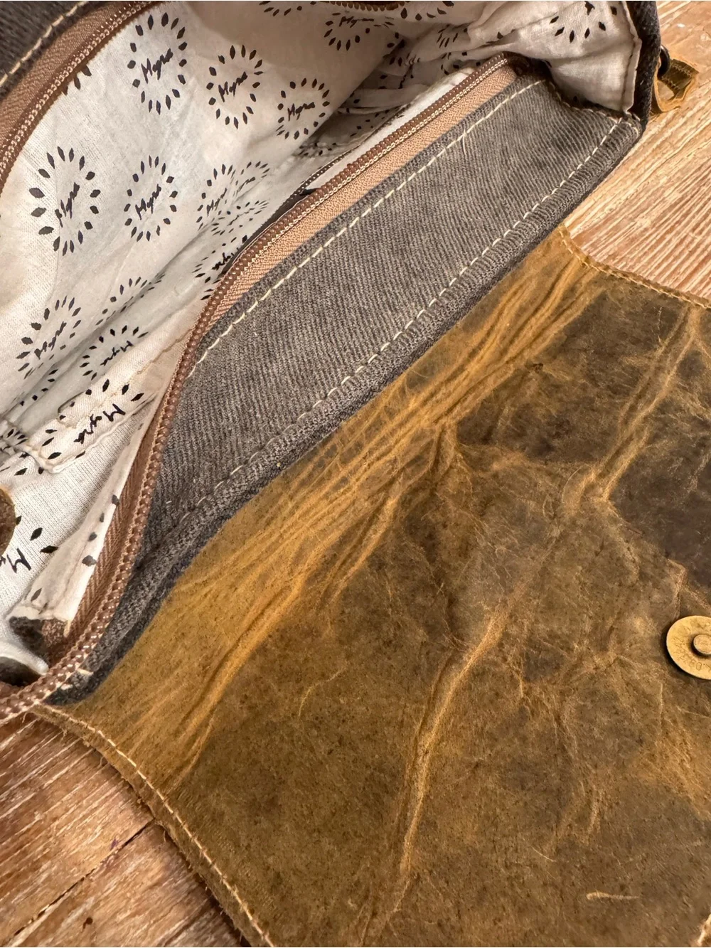 Myra Leather-Trim Brown Patterned Crossbody Bag - Picture 9 of 13